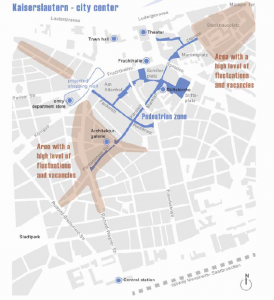 a close up map of the town centre of Kaiserslautern in Germany