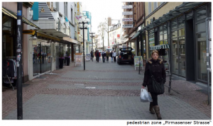 a street view of the Primasenser Straße in Kaiserslautern in Germany with vacant shops